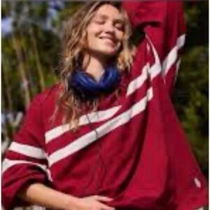 #1706 Free People FP Movement Post Up Layer Crimson White Color Combo Medium